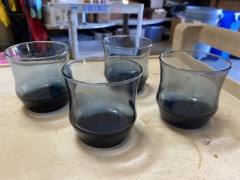 Vintage Libbey Blue Smoked Glass Set of 4