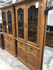 Oak China Cabinet\/Hutch W\/glass shelves
