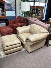 Leather Arm Chair & Ottoman