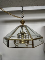 MCM Brass and Beveled Glass Chandelier