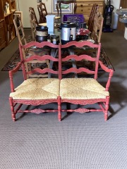 Red Wood & Wicker Bench