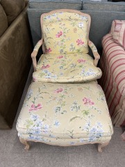 Yellow Floral Chair & Ottoman