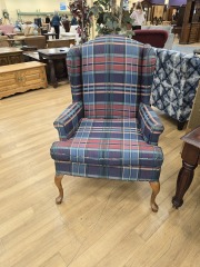 BLUE RED GREEN WINGBACK QUEEN ANNE SRM CHAIR