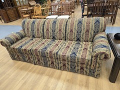 BLUE RED AND GREEN STRIPED PAISLEY STYLE SKIRTED SOFA