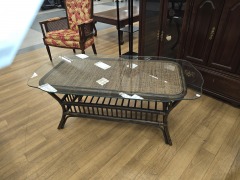 RATTAN COFFEE TABLE W\/ ADDED GLASS TOP