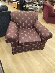 BURGANDY SKIRTED ARM CHAIR