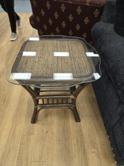 RATTAN END TABLE W\/ ADDED GLASS TOP