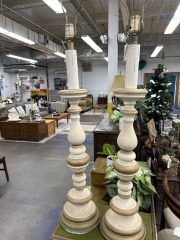 Vintage MCM Textured Cream and Gold Candlestick Style Lamp (Each)