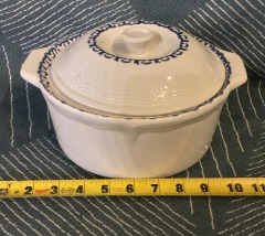 Corelle Casserole Dish w\/ Lid, White with Blue Trim, Stoneware