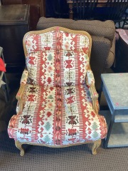 Red Print Wooden Arm Chair