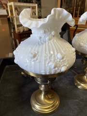 Vintage Fenton Cabbage Rose Milk Glass Hurricane Lamp (Each)