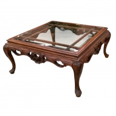 Cherry Carved Glass Top Cocktail Table