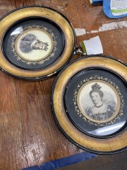 Vintage Round Black and Gold Framed Royalty Art (Set of Two)