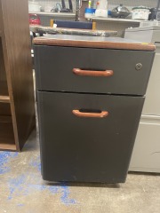 Rolling Black & Cherry Detail Two Drawer Filing Cabinet