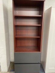Cherry and Grey Lateral Filing Cabinet and Bookshelf