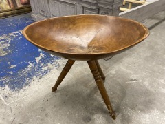 Primitive Antique Wood Dough Knitting Bowl Stand