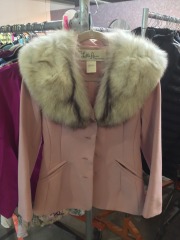Vintage 1960s Lilli Ann Pink Coat with Faux Fur Trim. Size unknown.