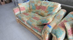Rattan Frame Love Seat w\/Pillows