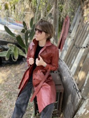 Vintage Western Rust Leather Trench Coat