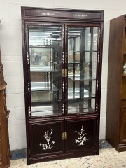 Vintage Mother of Pearl Cherry Wood China Cabinet