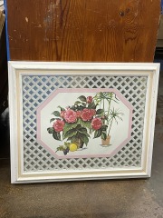 Vintage Floral & Fruit Cross-hatch Mirror Framed Art