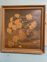 Antique Yellow Rose Still Life Original Painting