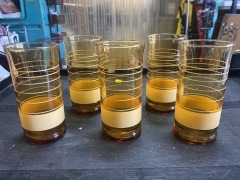 Vintage Libbey Sunset Stripe Amber Glass Set of 5