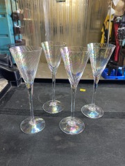 Iridescent Rainbow Swirl Glass Champagne Flute Set of 4