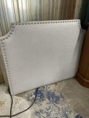 Grey Studded Twin Headboard with Power Strip