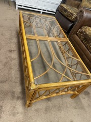 Bamboo Rattan Glass Top Coffee Table