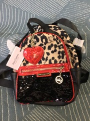 Juicy Couture Glam Rock Mini Backpack & Coin Purse Black Red Leopard Sequin Bag