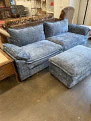 Blue Velvet Dream Couch and Ottoman