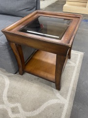 Smoke Glass & Wood Side Table