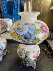 Vintage Hand Painted Glass Hurricane Flower Lamp (Each)
