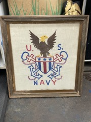 Vintage Framed Embroidered U.S. Navy Flag