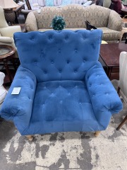 Aqua Velour Tufted Chair