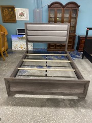 Queen Sized Driftwood Gray Upholstered Bed-frame