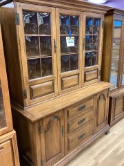 MISSION OAK 2 PIECE HUTCH W\/ WOODEN SHELVES