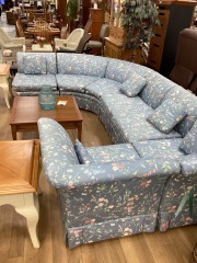 ROBINS EGG BLUE 7 PIECE SECTIONAL W\/ TINY FLOWER DESIGN