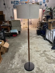 Wood and Metal MCM Style Double Bulb Floor Lamp