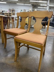 Vintage Wood & Peach Upholstered Chair (each)