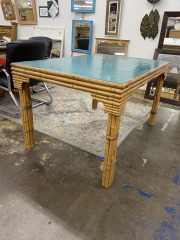 Vintage Bamboo & Rattan Teal Laminate Top Dining Room Table
