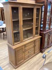 MEDIUM BROWN BASSET FURN. 1 PIECE CHINA CABINET W\/ WOODEN SHELVES