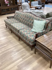 VINTAGE MULTI COLER FEATHER DESIGN SOFA W\/ WOOD TRIM