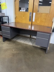 Grey Metal And Cherry Top Executive Desk