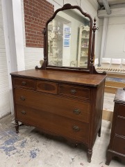 Hibriten Funiture Co. Mahogany & Walnut Three Drawer Dresser with Mirror