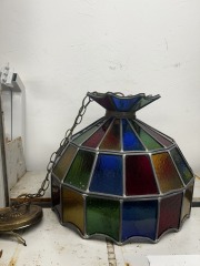 Vintage Rainbow Stained Glass Chandelier