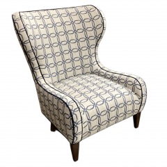 Grey Blue Pattern Wing Back Chair