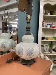 Vintage Carl Falkenstein Bubble Carnival Milk Glass Lamp