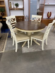 Butter & Cream Country Farmhouse Dining Table with Four Chairs